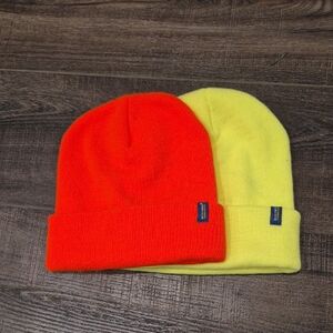 Bass Creek Work Wear Safety Orange and Yellow Beanie Set 2 Hats NEW